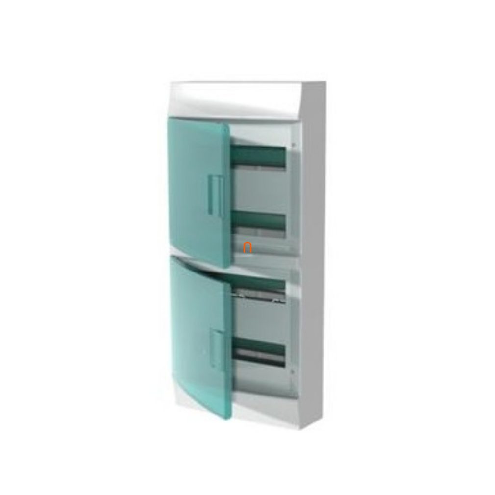 Distribuitor extern cu 4 rânduri, 48 module, cu ușă transparentă, IP41, șină PE/N ABB Mistral41W 1SPE007717F0721