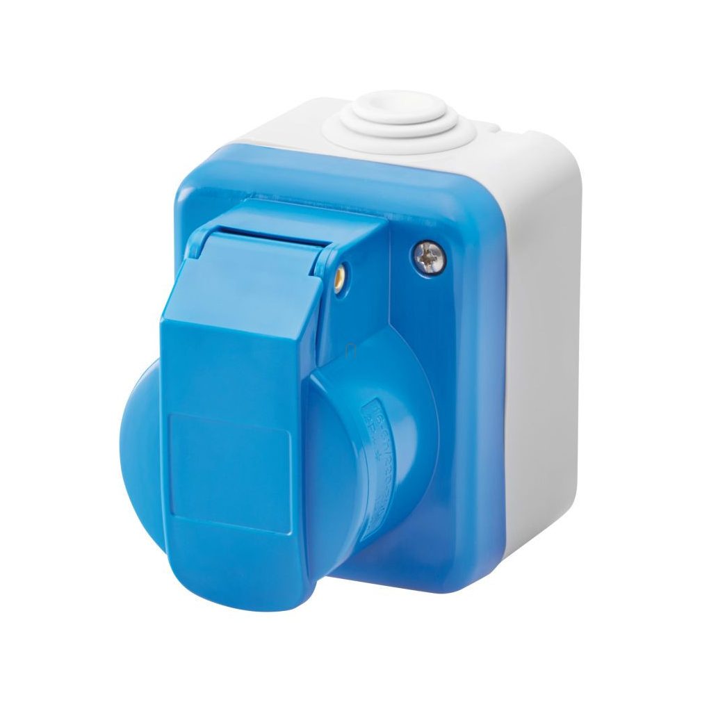 Priza de uz casnic albastru pentru exterior 230V 16A 2P+F IP44 GW26222 Gewiss