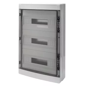   Gewiss Distribuitor de curent de perete cu 3 rânduri, 54 de module, cu ușă transparentă, IP65, fără șină, 1000 V c.c., rezistent la raze UV GW40108