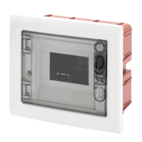   Gewiss Distribuitor de curent încastrat, cu un singur rând, 6 module, cu ușă transparentă, IP40, fără șină GW40603