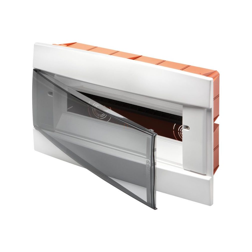 Distribuitor încastrat cu 1 rând, 12 module, cu ușă transparentă, IP40, fără șină, decorativ, alb GW40229TB