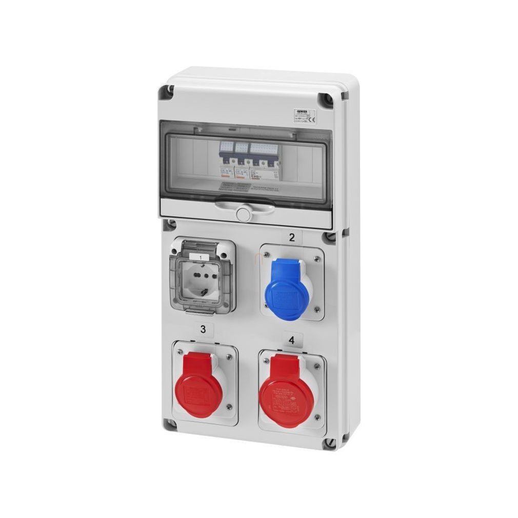 GW Cutie de distribuție industrială combinată fk. 10 mod.+ 3 IEC 309-1 IT/DE prize cu cablu IP44 GW68228N