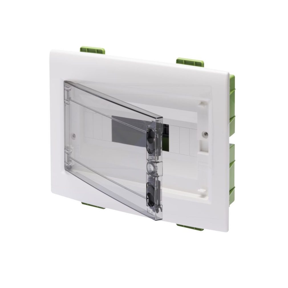 Distribuitor pentru gips-carton cu 1 rând, 12 module cu ușă transparentă IP40 fără șină GW40605PM
