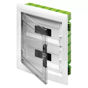   Cutie de distribuție mică Gewiss din gips-carton, 2 rânduri, 36 module, ușă transparentă, IP40, fără șină GW40609PM