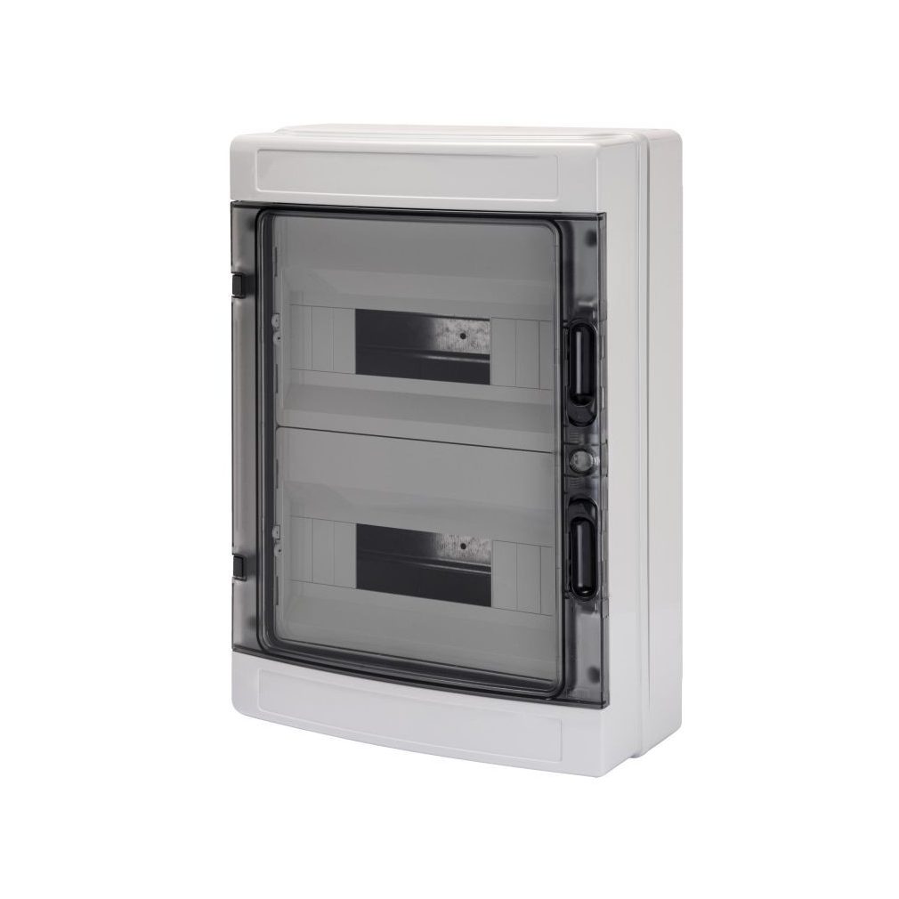 Distribuitor extern cu 2 rânduri, 24 module cu ușă transparentă IP65 PE/N șină, 1000V DC, rezistent la UV GW40104BS