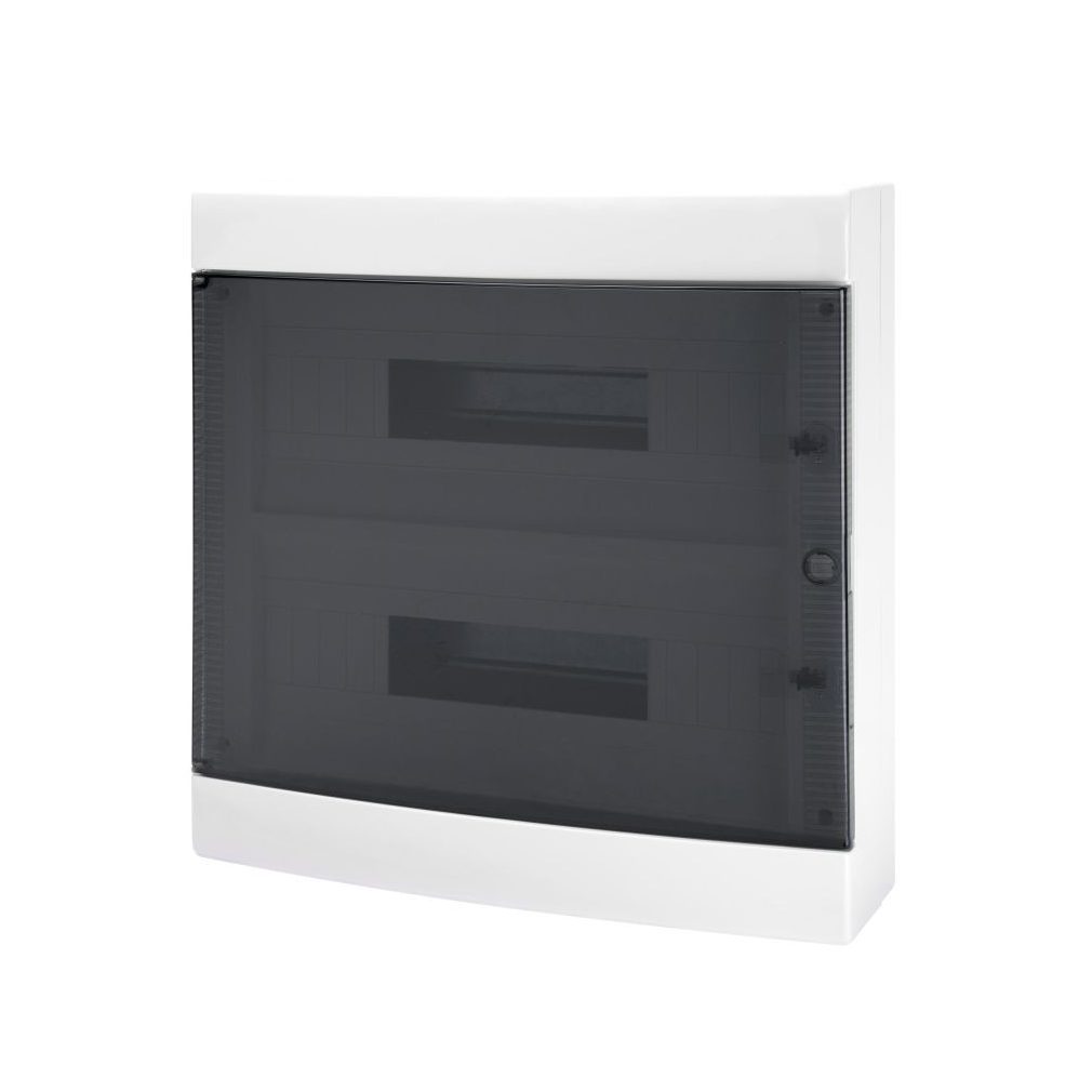 Distribuitor Gewiss pentru montare pe perete, cu 2 rânduri, 36 module, cu ușă transparentă, IP40, cu șină PE/N GW40049BS