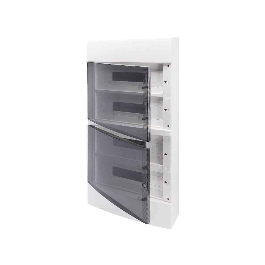 Gewiss distribuitor de curent electric pentru montare pe perete, cu 4 rânduri, 72 module, cu ușă transparentă IP40 PE/N cu șină dublă GW40053BD