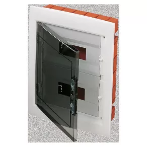   Cutie de distribuție mică Gewiss, încastrată, 2 rânduri, 24 module, ușă transparentă, șină IP40 PE/N GW40606BS