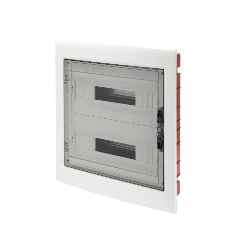 Distribuitor Gewiss încastrat cu 2 rânduri, 36 module, cu ușă transparentă, IP40, șină PE/N GW40609BS