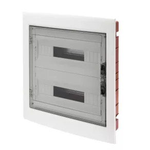   Cutie de distribuție mică Gewiss, încastrată, 2 rânduri, 36 module, ușă transparentă, șină IP40 PE/N GW40609BS