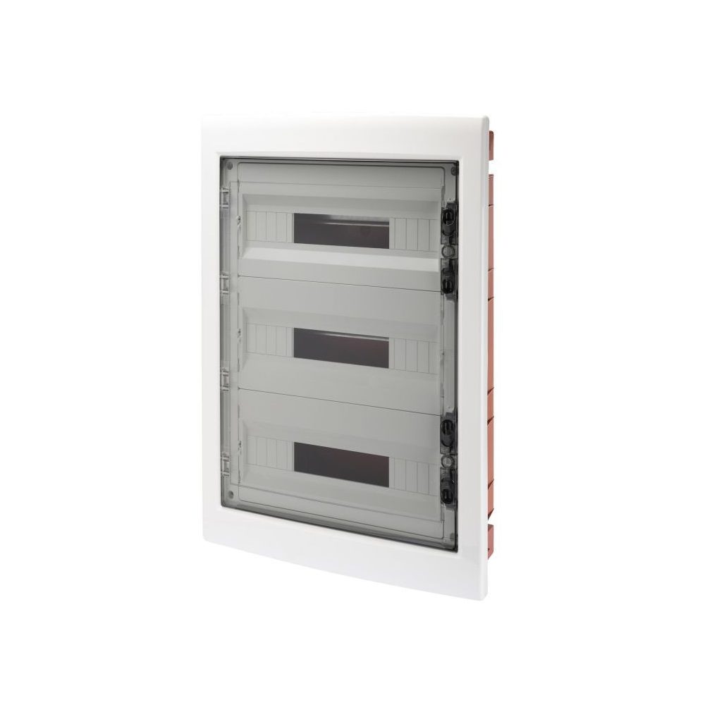Distribuitor Gewiss încastrat cu 3 rânduri, 54 module, cu ușă transparentă IP40 PE/N cu șină dublă GW40610BD
