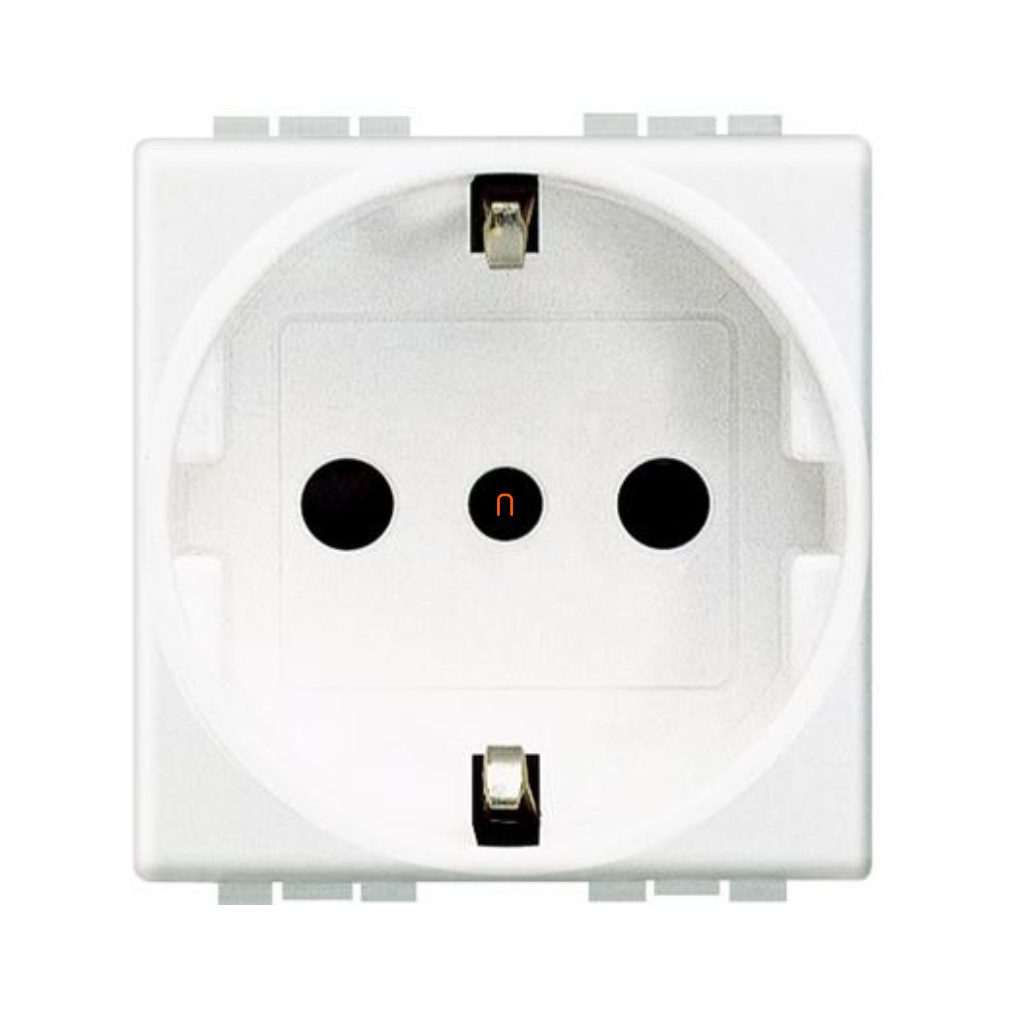 BTICINO Light N4140 2P+F priză 2 module (GYV) cu grilă de siguranță, 10/16A alb