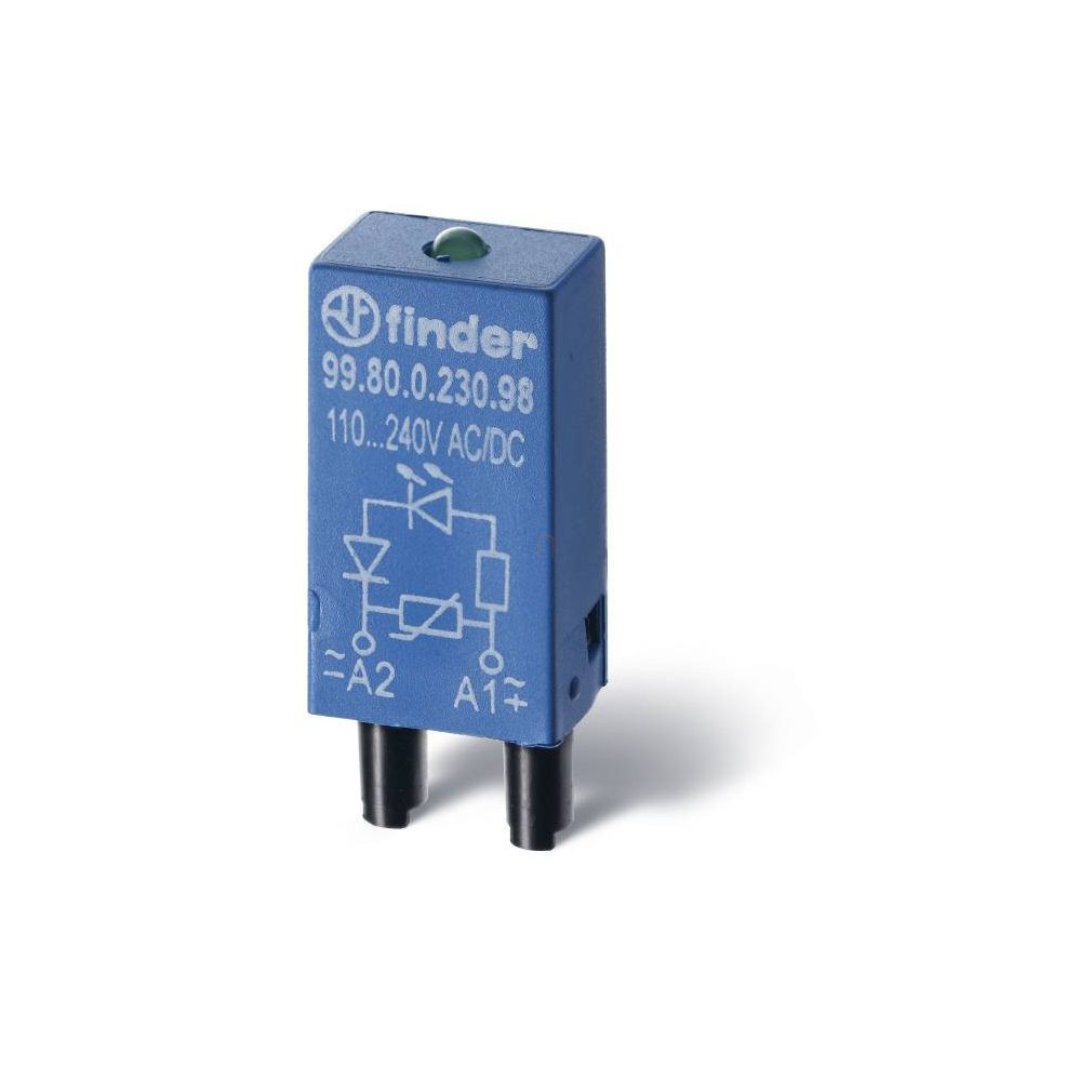 Finder 99.80.0.024.98 Dugaszolható modul, zöld LED-es állapotjelzés + varisztor, (6...24) V AC/DC