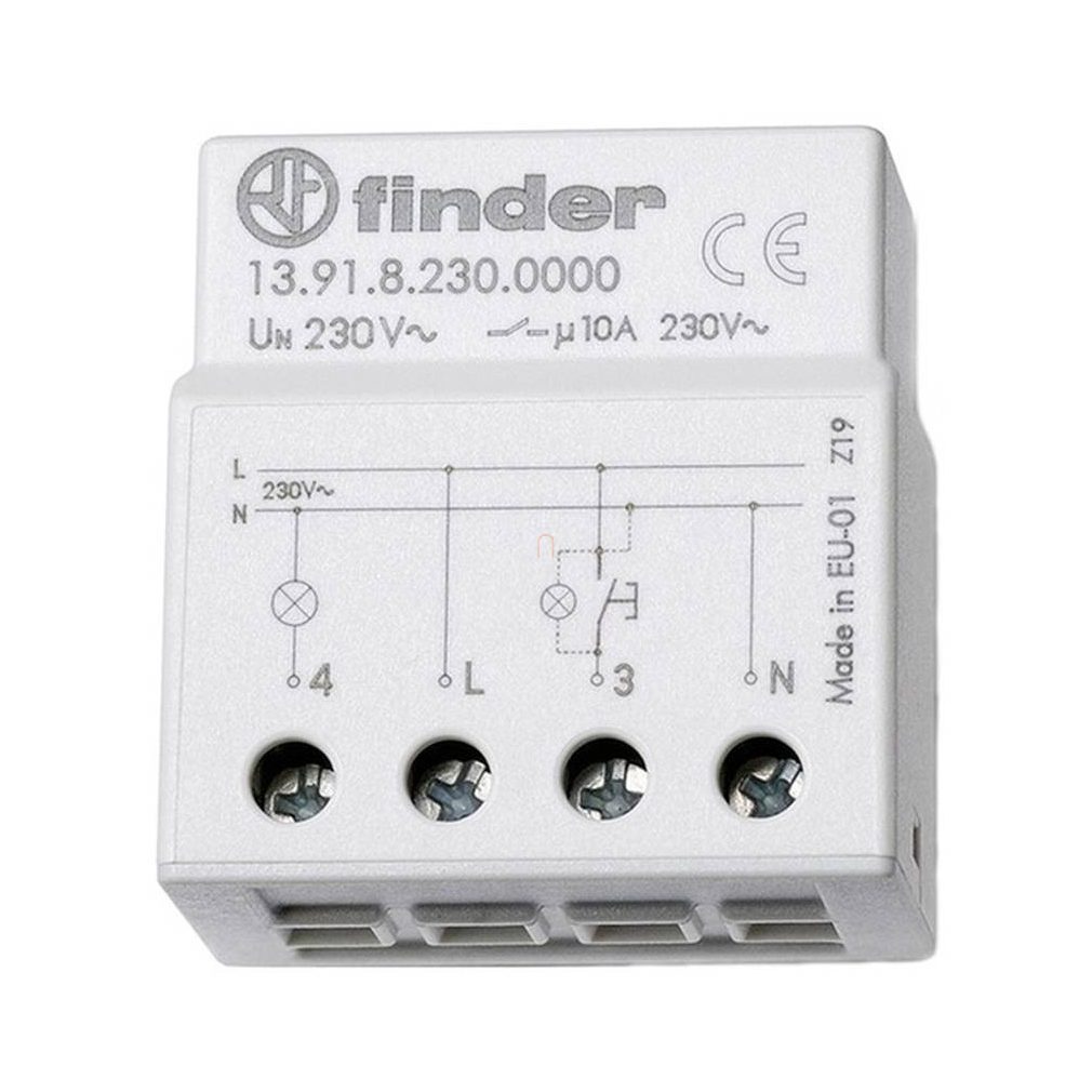 Finder 13.91.8.230.0000 Rele electronic cu impuls electronic, montabil în cutie adâncită, 1 contact de închidere 10 A, tensiune de alimentare: 230 V AC