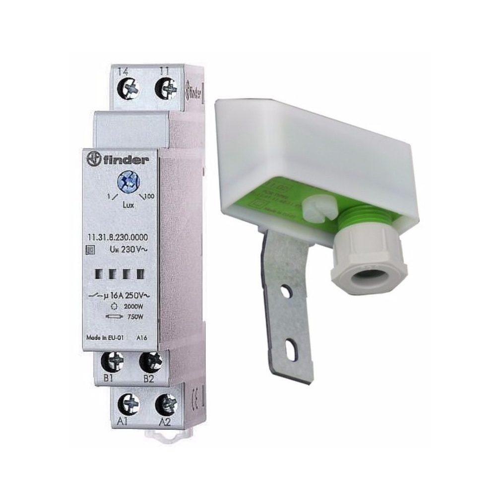 Finder Interruptor crepuscular 16A 1NO (cu blocare) 16A 230V AC, TS montabil pe șină de 35 mm 11.31.8.230.0000