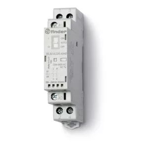   Comutator magnetic de instalare Finder, contactor, 25 A (AC-7a), 2NO, 24 V CA/CC, comutator On-Auto-Off + indicator mecanic de stare + LED 22.32.0.024.4340