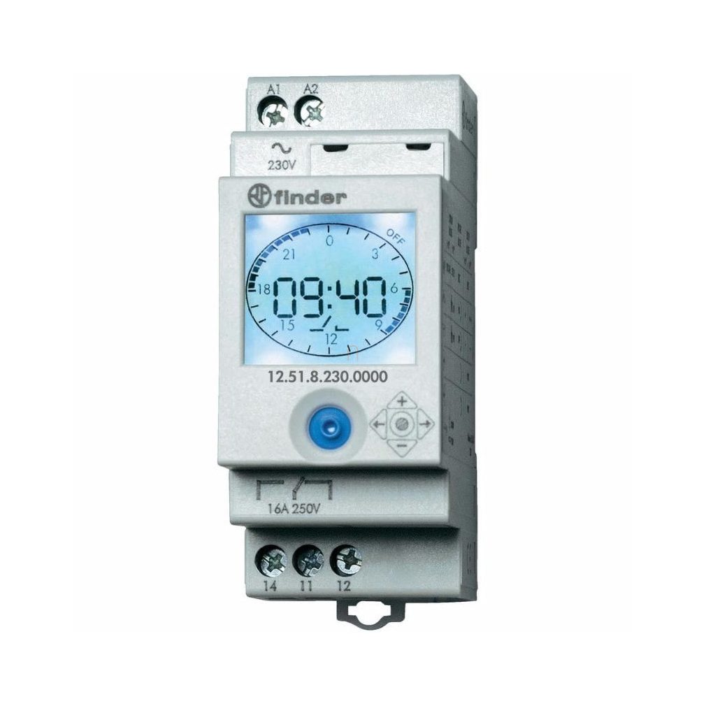Temporizator pentru șină. Zilnic și săptămânal (și NFC) 1CO (comutator) 230V 12.51.8.230.0000 FINDER