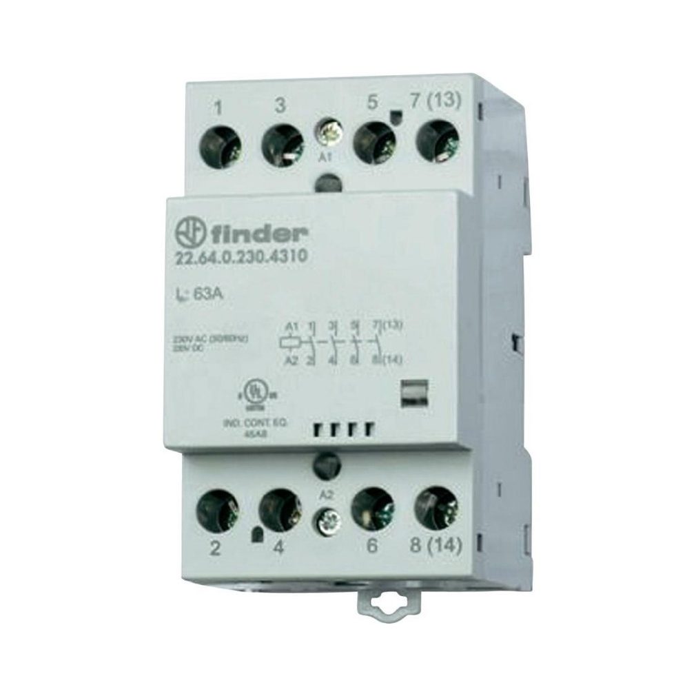 Magnet de instalare Finder, contactor, 63A, 4 poli, 230V AC/DC, indicator mecanic de stare 22.64.0.230.4310