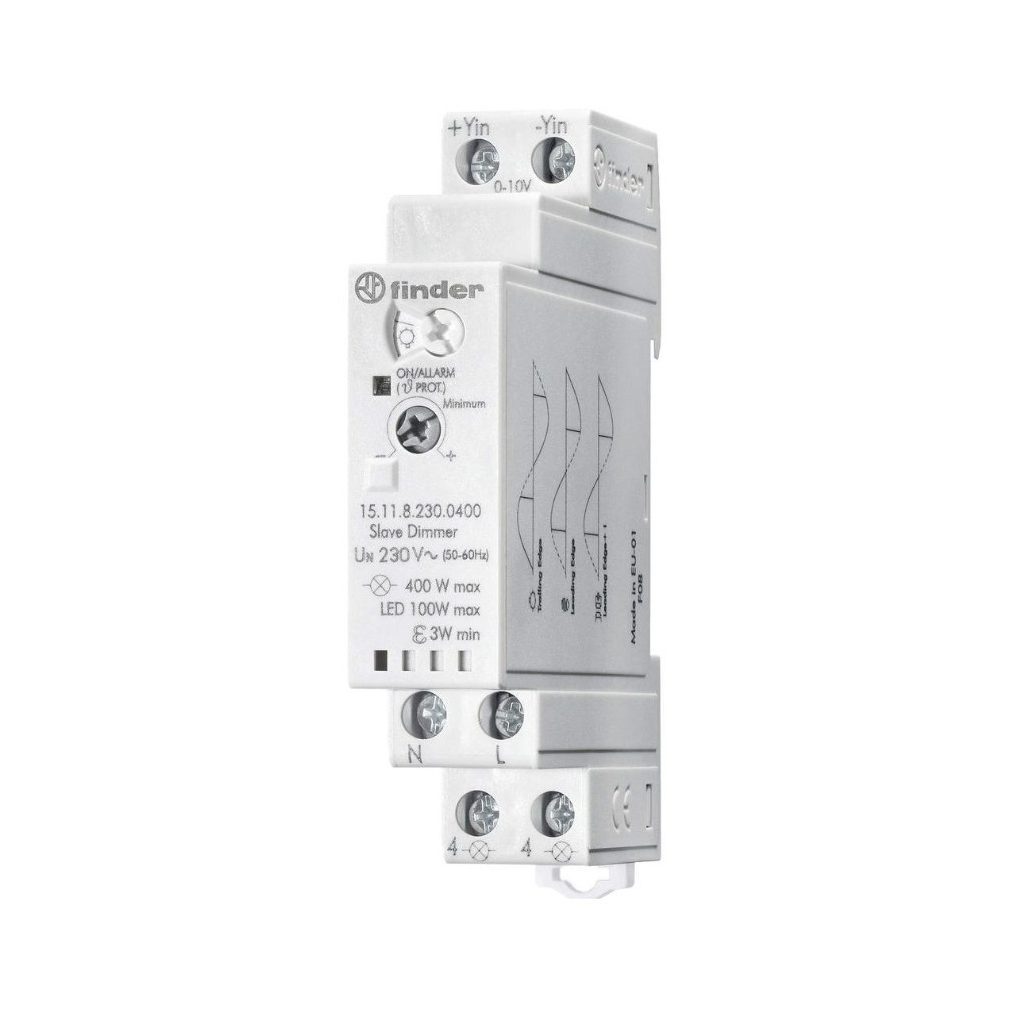 Finder releu electronic cu dimmer 15.11.8.230.0400 Slave (Max.100W: compact, sursă de lumină LED, max.400W: transformator electromecanic)