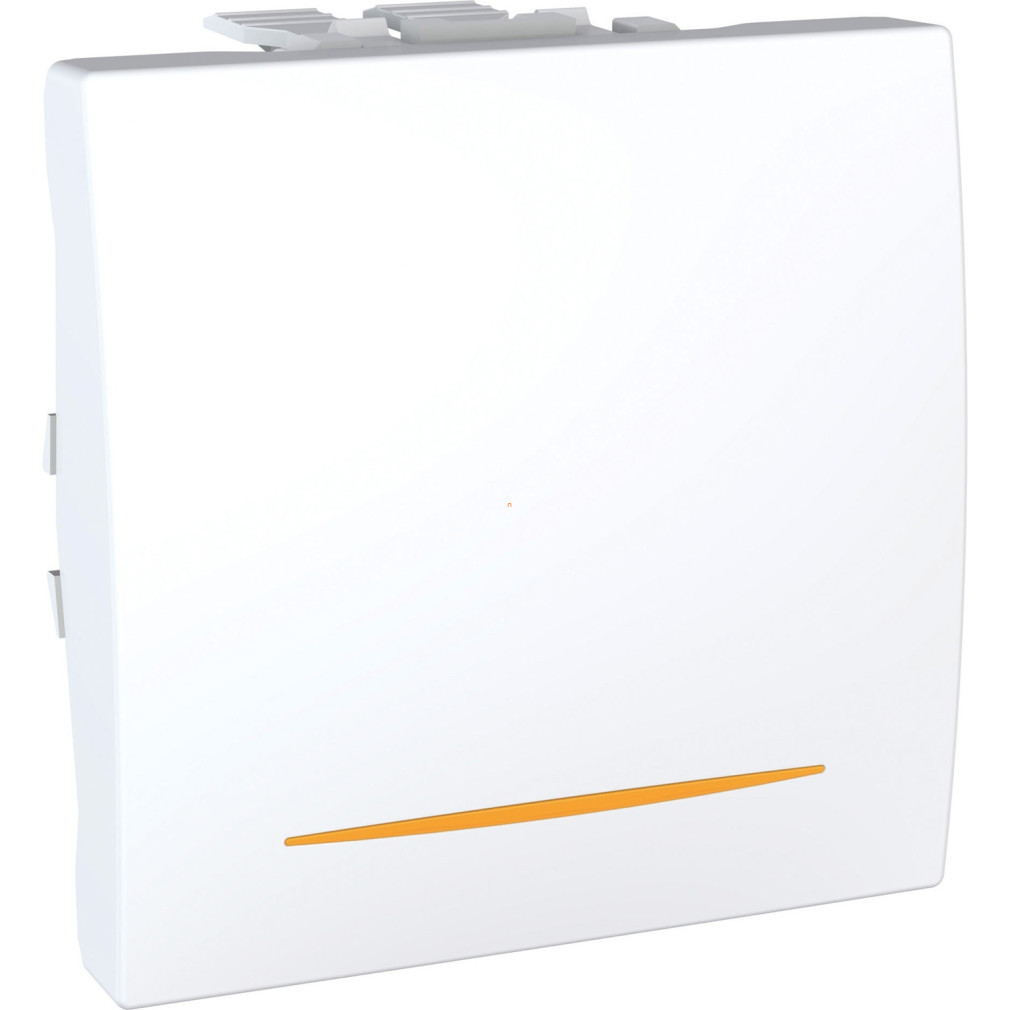 Schneider Unica comutator unipolar, cu indicator luminos, curacordaj, fără cadru de fixare, 2 module, 10AX, alb