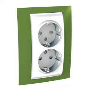   Schneider Unica 2x2P+F priză (GYV) cu grilaj de siguranță, cușcă de siguranță, cușcă de siguranță, 16A, alb/pistachio MGU63.067.866
