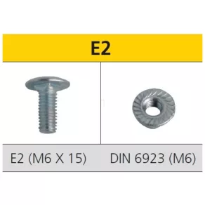   Șurub cu cap plat/șurub cu cap sferic M6x15 + piuliță M6 9E2 Apolo/Celo