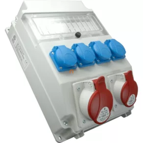   Set industrial ROS-11/x-61 A/S SEZ: 4 prize HT (Schuko), 1 întrerupător de 16 A cu 4 poli, 1 întrerupător de 32 A cu 4 poli