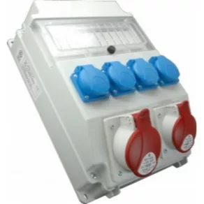   Combinație industrială ROS-11/x-62/S SEZ: 4 prize HT (Schuko), 2 întrerupătoare de 32 A cu 4 poli