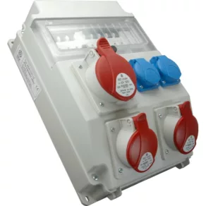   Set industrial compus din 2 prize de uz casnic + 1 priză de 16 A cu 5 poli + 2 prize de 32 A cu 5 poli, prevăzute cu protecție (echipate cu mini-întrerupătoare și dispozitiv de protecție la curent de defect) ROS 11/FI-12 /S (202009) SEZ