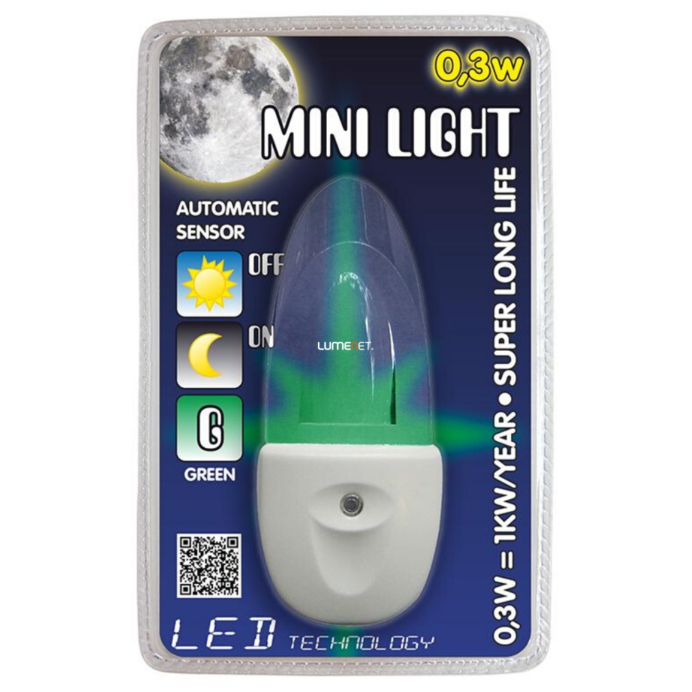 Éjszakai irányfény alkonykapcsolóval zöld, fehér (Mini Light)