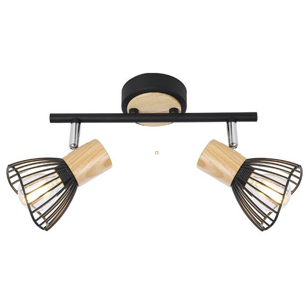 Lampa de perete vintage cu două becuri, negru-lemn - Pony Prezent 75556