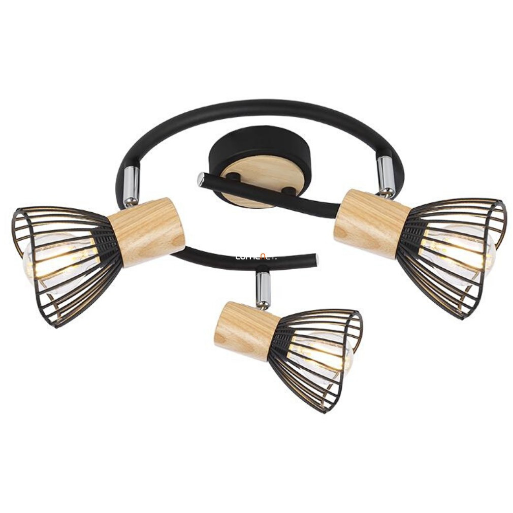 Lampa de tavan vintage cu trei becuri, negru-lemn - Pony Prezent 75557