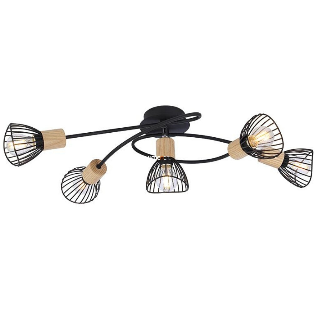Lampa de tavan vintage cu cinci becuri, negru-lemn - Pony Prezent 75558