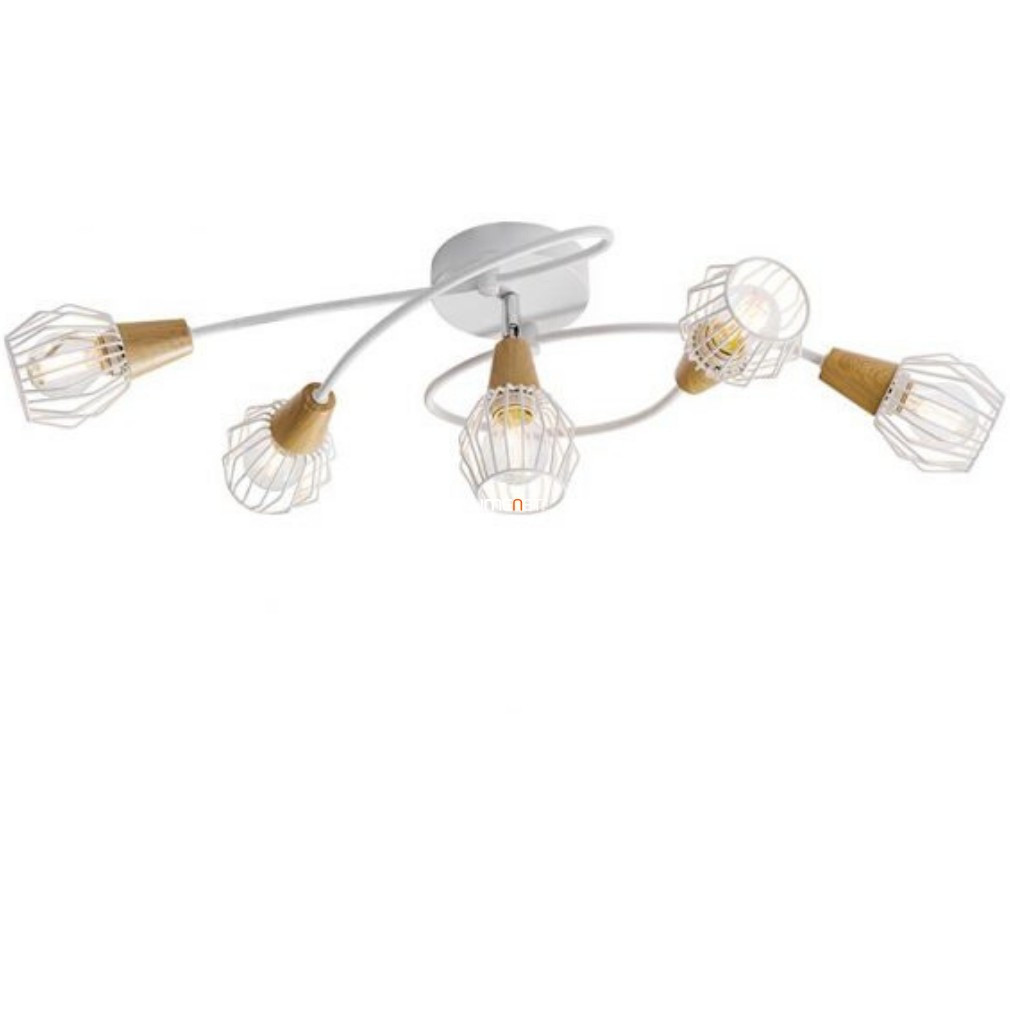 Lampa de tavan vintage cu cinci becuri, alb-lemn - Tameta Prezent 27506