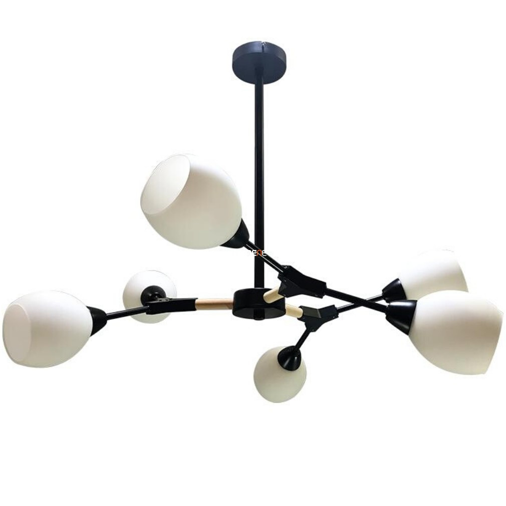 Lampa suspendată cu șase becuri, negru-alb-lemn - Citterio Prezent 18300