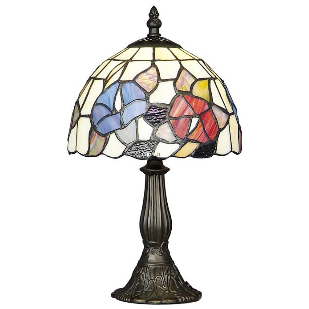 Lampa de masă Tiffany cu motiv floral albastru-roșu, 38 cm - Prezent 79, cu soclu 1xE14