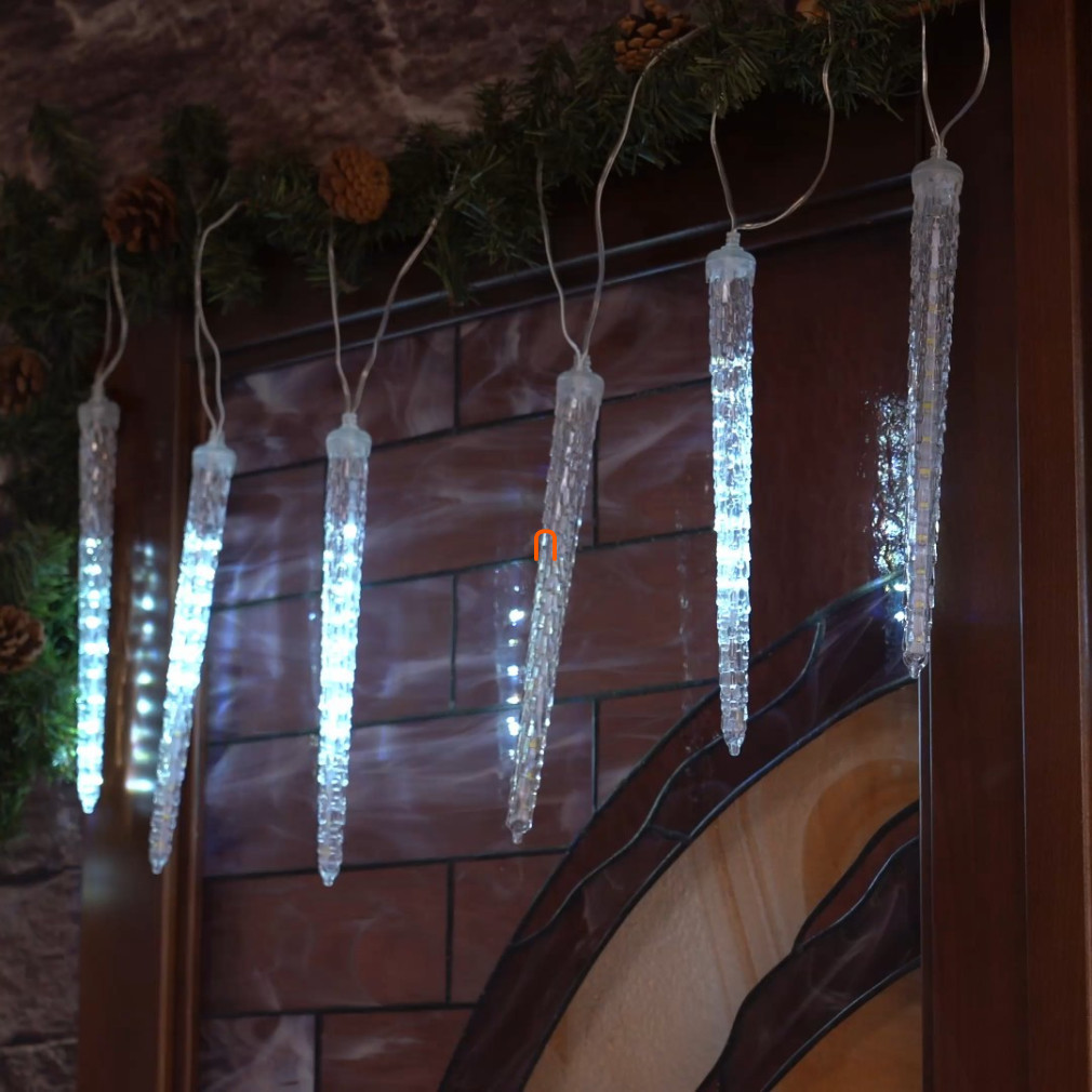 Pachet separat, LED de Crăciun pentru exterior, cortină luminoasă cu gheață, alb rece, 360x29cm+5m