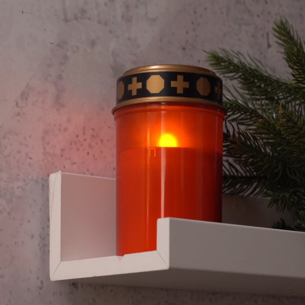Lumânare LED pentru cimitir, roșie, 2x C, pentru exterior și interior, alb cald, cu temporizator