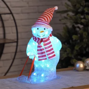   Om de zăpadă LED de Crăciun cu eșarfă și pălărie, 46 cm, pentru exterior și interior, alb rece
