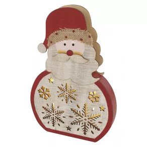   Decorațiune LED, din lemn – Moș Crăciun, 30 cm, 2 baterii AAA, pentru interior, alb cald, cu temporizator