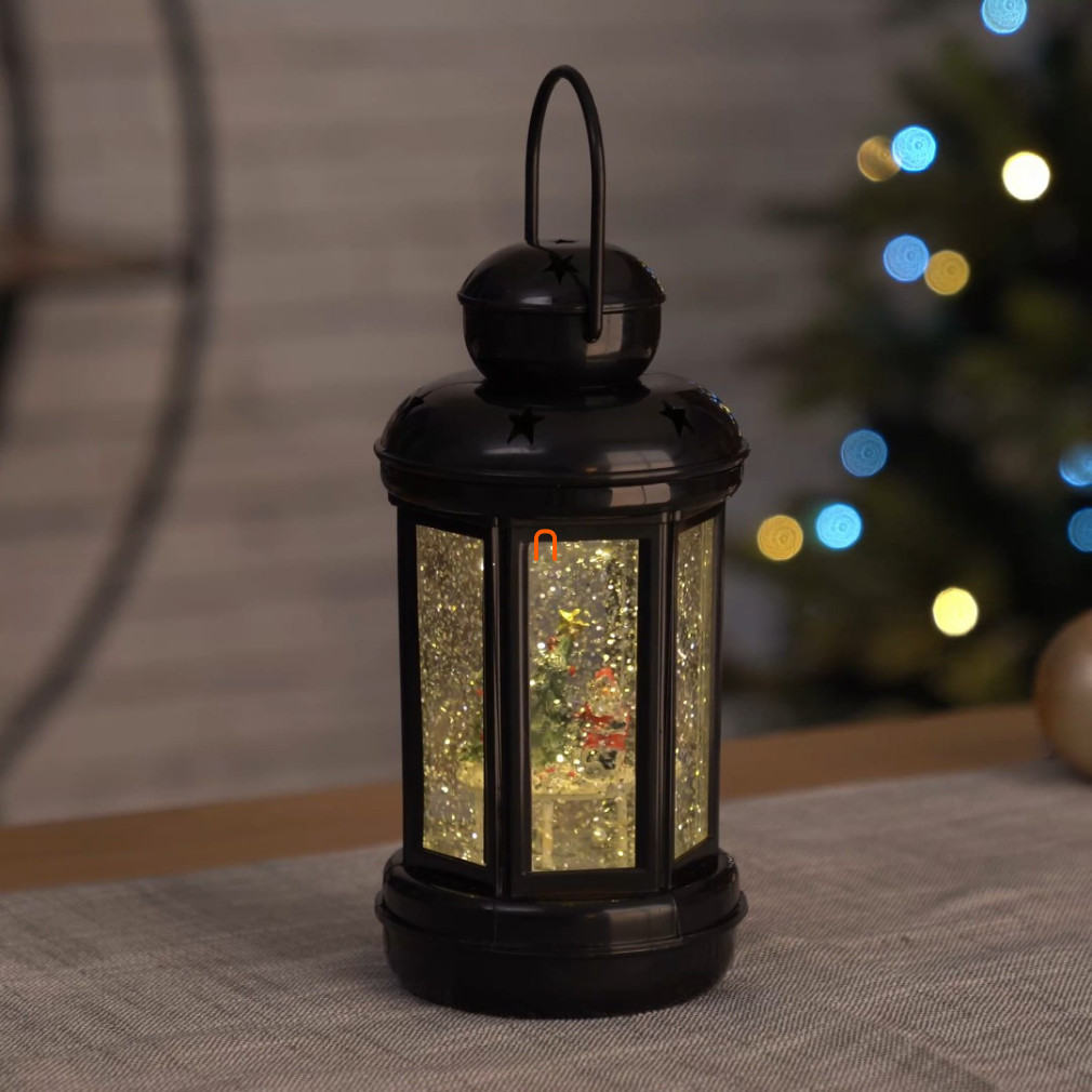 Decorațiune LED - Lanternă de Crăciun cu Moș Crăciun, 20 cm, 3x AAA, interior, alb cald, temporizator