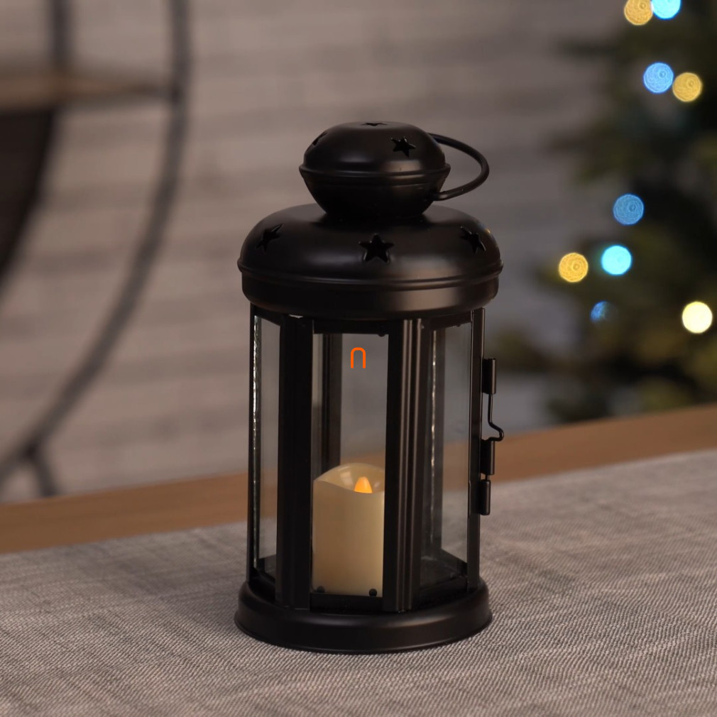 LED negru, lampă rotundă, 18,5 cm, 1x CR2032, interior, vintage, temporizator