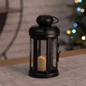   Lampă rotundă cu LED, neagră, 18,5 cm, 1 baterie CR2032, pentru interior, stil vintage, cu temporizator