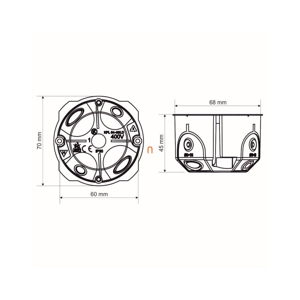 Cutie din gips 1, d68mm, adâncime 45mm, galben KPL 64-45/LD NA Kopos