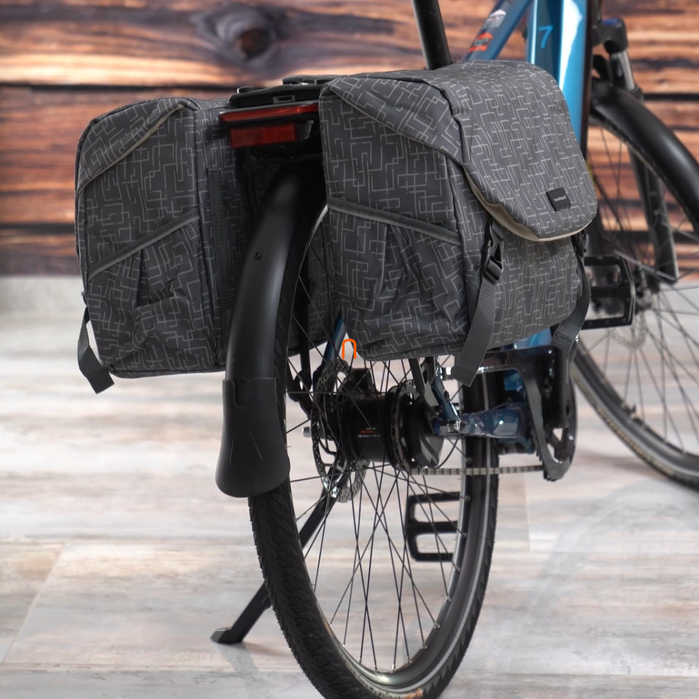 Geantă dublă pentru bicicletă pentru suporturi MIK gri, 38L 37x26x32 cm Ivy (cu adaptor MIK)