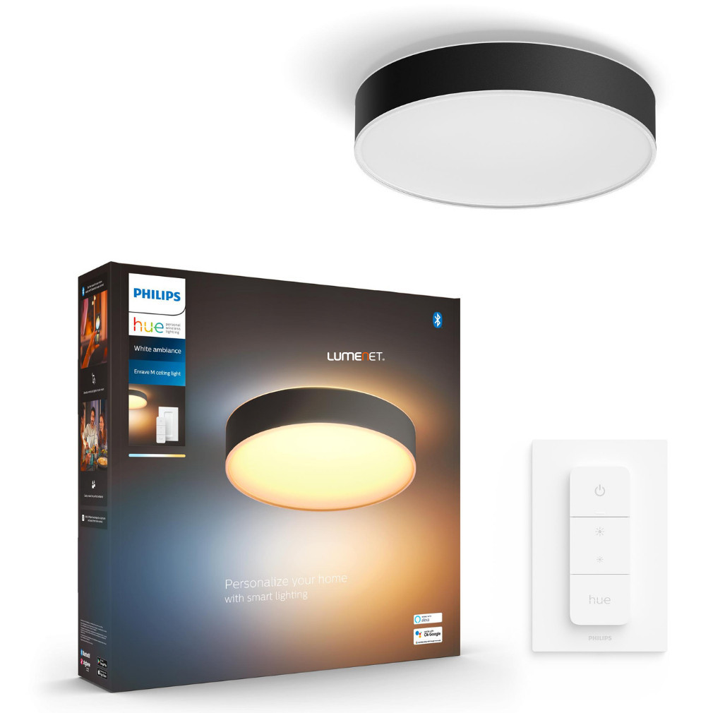 Philips Hue Bluetooth Enrave M White Ambiance LED plafonier, negru + DIM Switch
