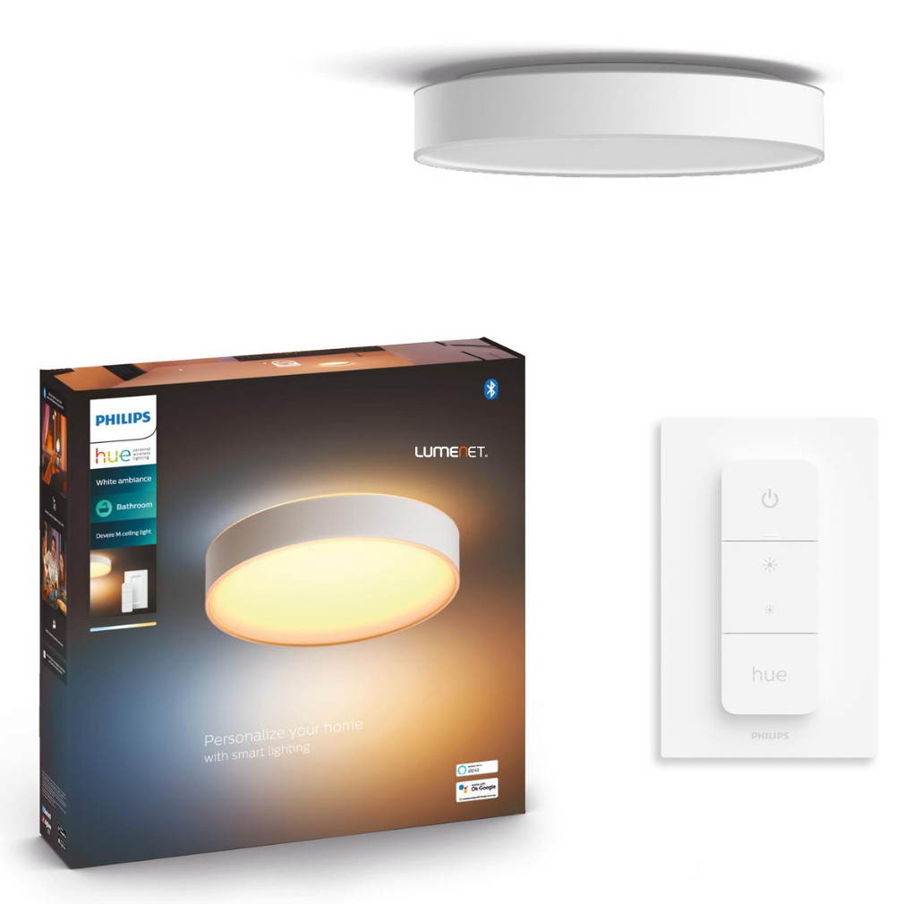 Philips Hue Devere M White Ambiance LED mennyezeti lámpa, fehér + DIM Switch