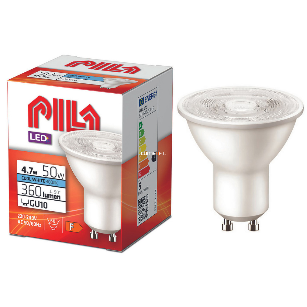 PILA GU10 LED 4.7W 360lm alb rece 60° - înlocuire bec 50W