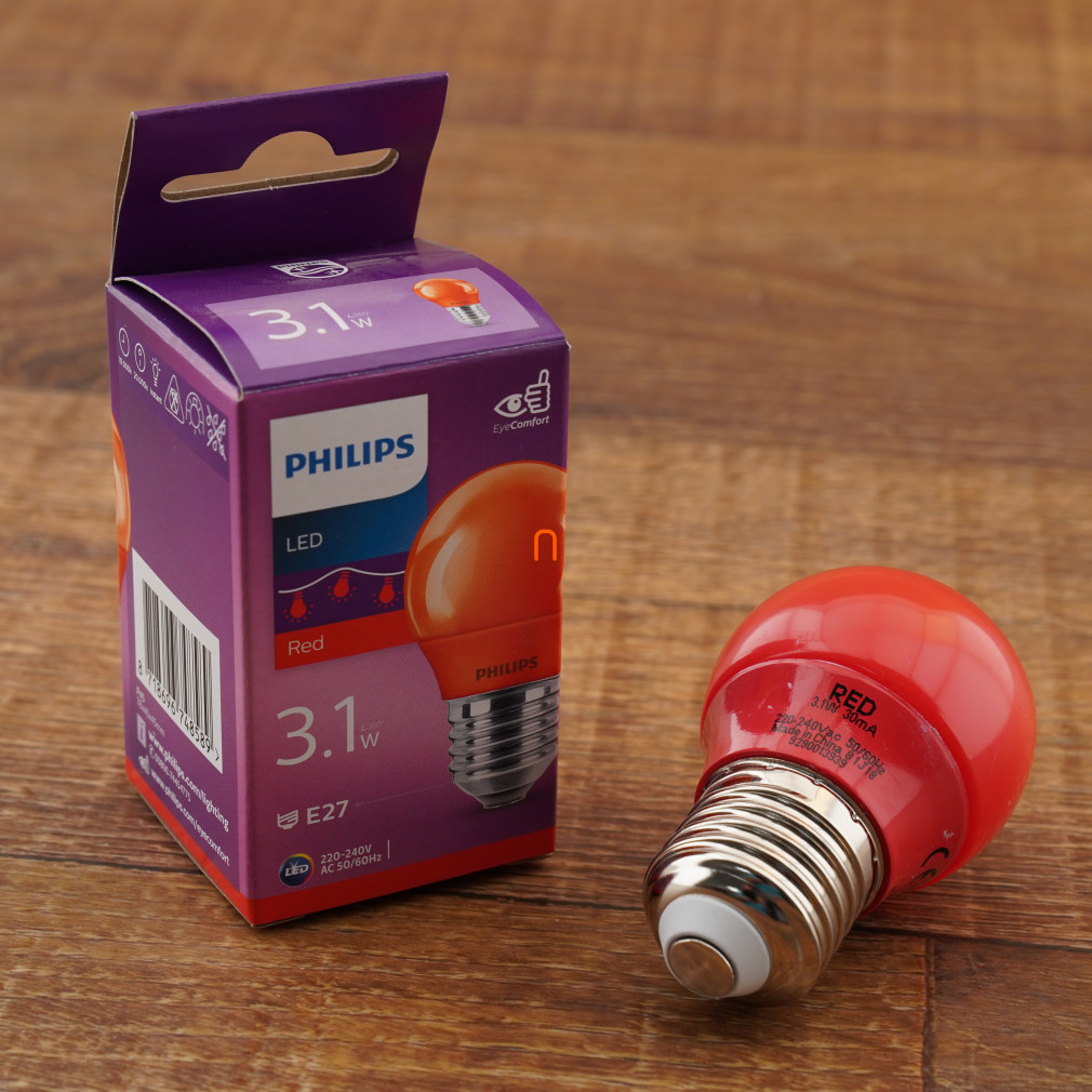 Philips E27 LED 3,1W P45 Colored Red - înlocuiește becurile de 25W