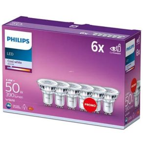   Philips GU10 LED Classic 4,6W 390lm, alb rece - înlocuiește becul incandescent de 50 W, 6 bucăți